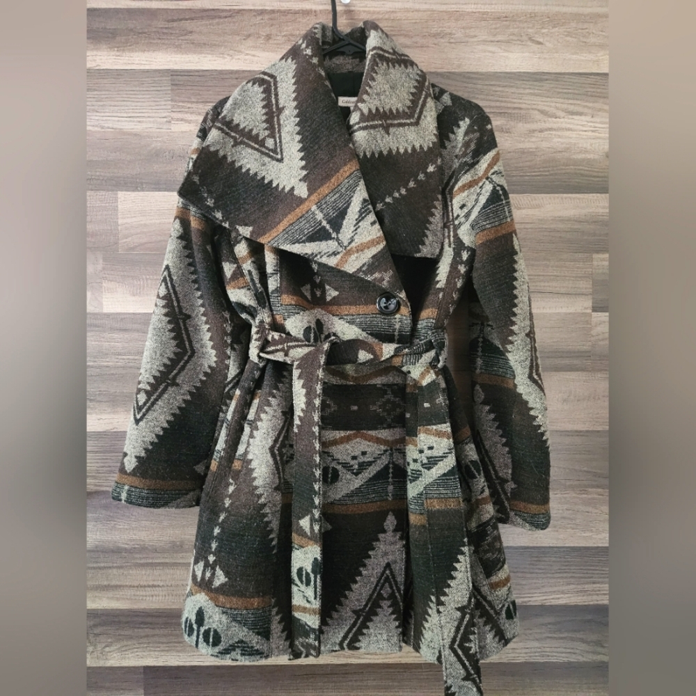 Western Azteca Belted Coat by Coldwater Creek, Size Medium